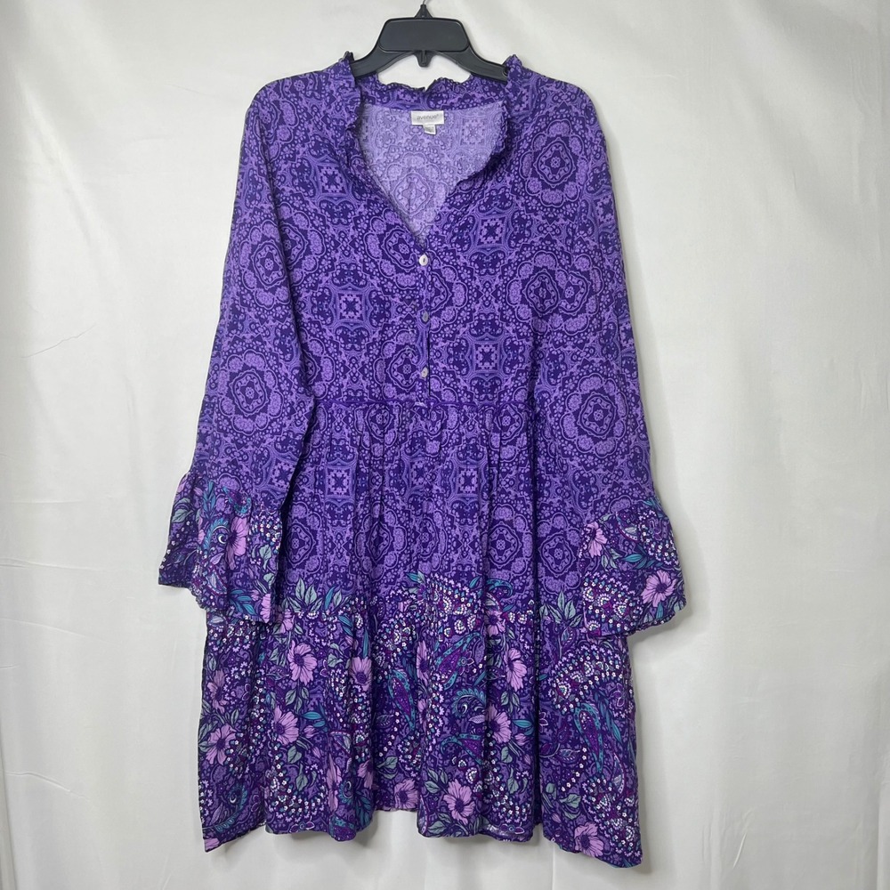 Avenue Purple Floral Paisley Tunic Dress 18 Ruffles Boho Tiered Fairy Whimsigoth
